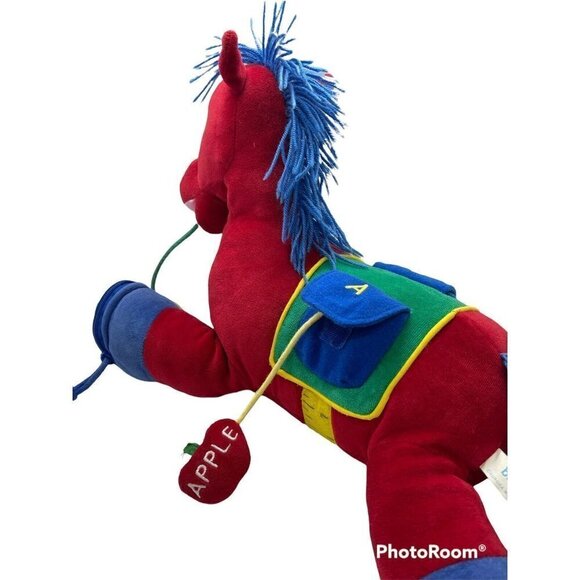 VTG Aurora Baby Red Horse Plush Activity Toy Primary Colors Blue Yarn Hair 90s - Picture 5 of 11